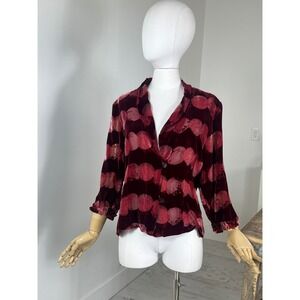 Marla Duran Polka Dot  Velvet Sheer Button Up Blouse Size L‎